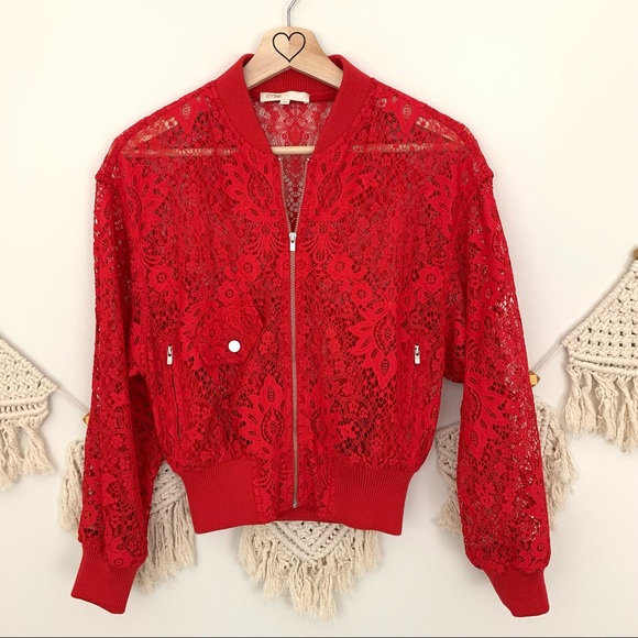 Maje Belem Red Lace Bomber Jacket - Picture 4 of 10